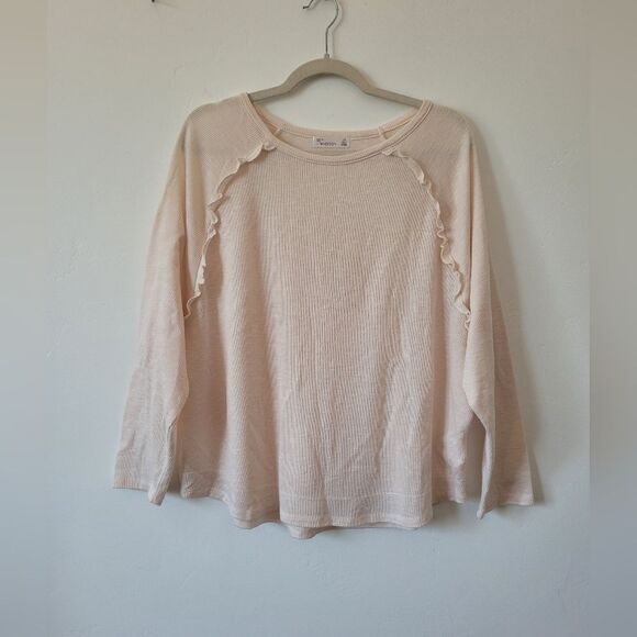 89th & Madison Blush Pink Ribbed Pullover Shirt Oversized Ruffle Balletcore L - Picture 5 of 9